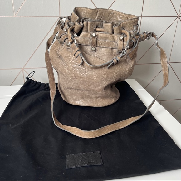 Alexander Wang Taupe Textured Leather Diego Bucket Bag - Picture 3 of 16